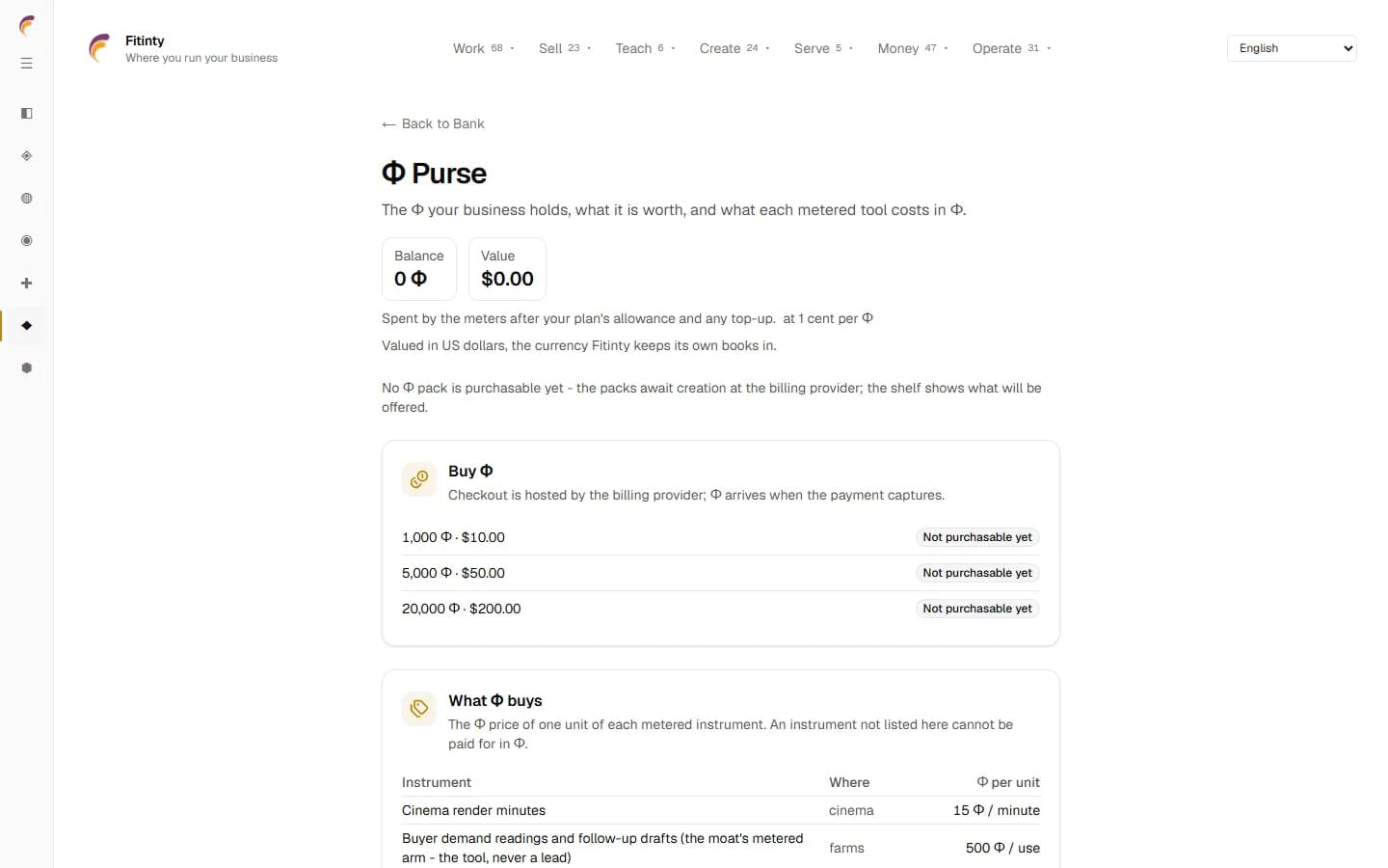Φ Purse، یک صفحه واقعی از برنامه در حال اجرا.
