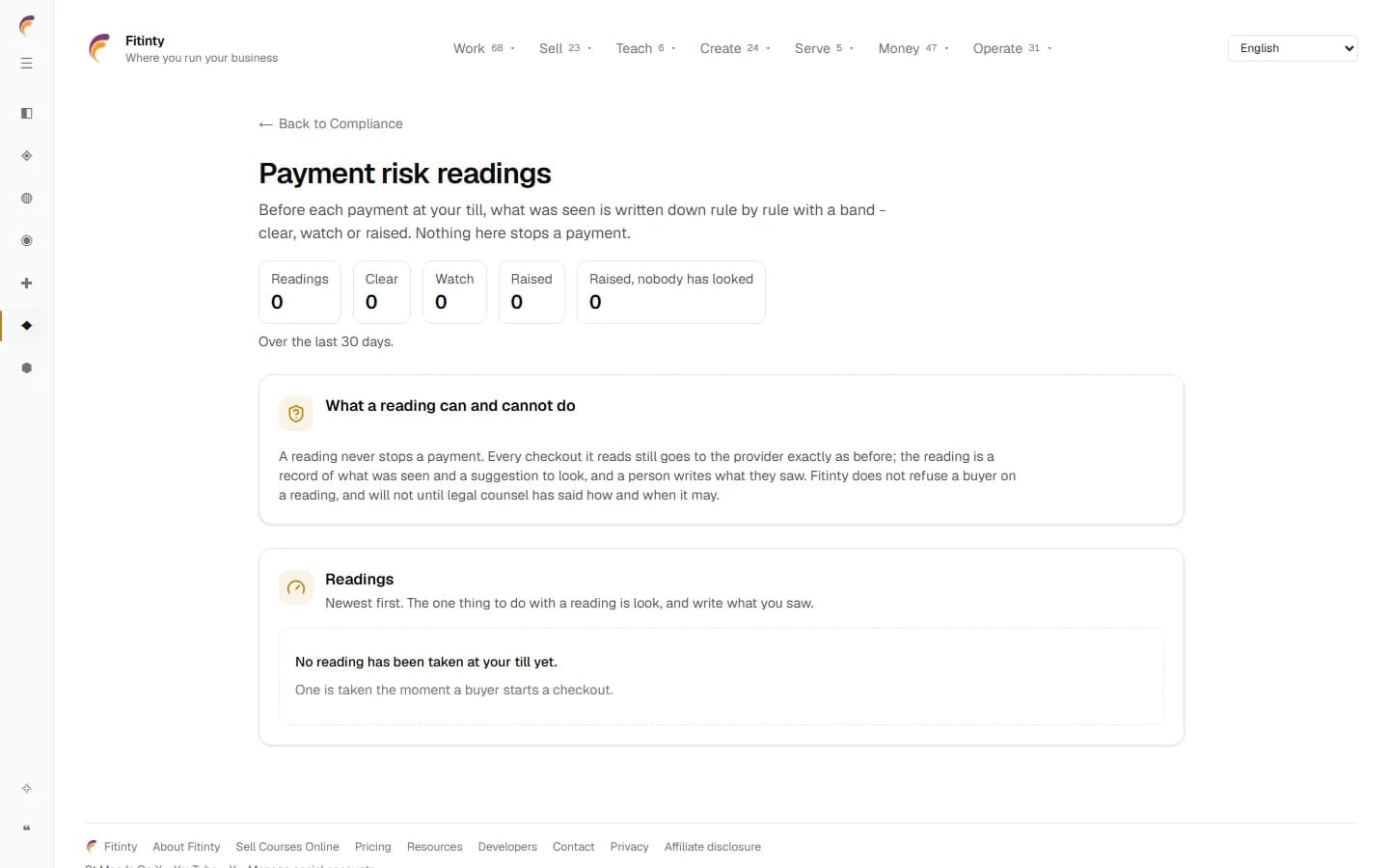 Compliance - Payment Risk Readings, a real screen from the running app.