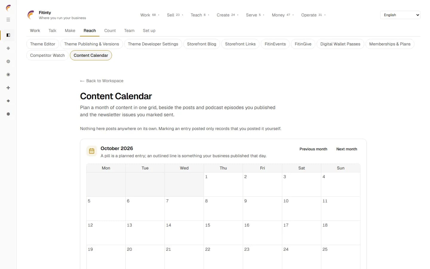 Content Calendar, una pantalla real desde la aplicación en ejecución.