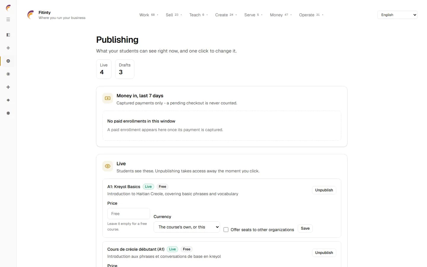 Course Publishing, a real screen from the running app.