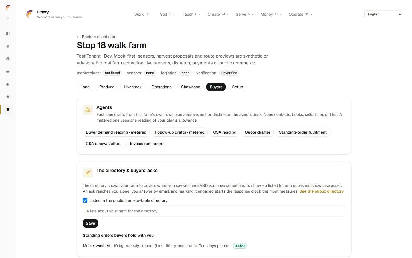 Farms - Buyers, egy valódi képernyő a futó alkalmazásból.
