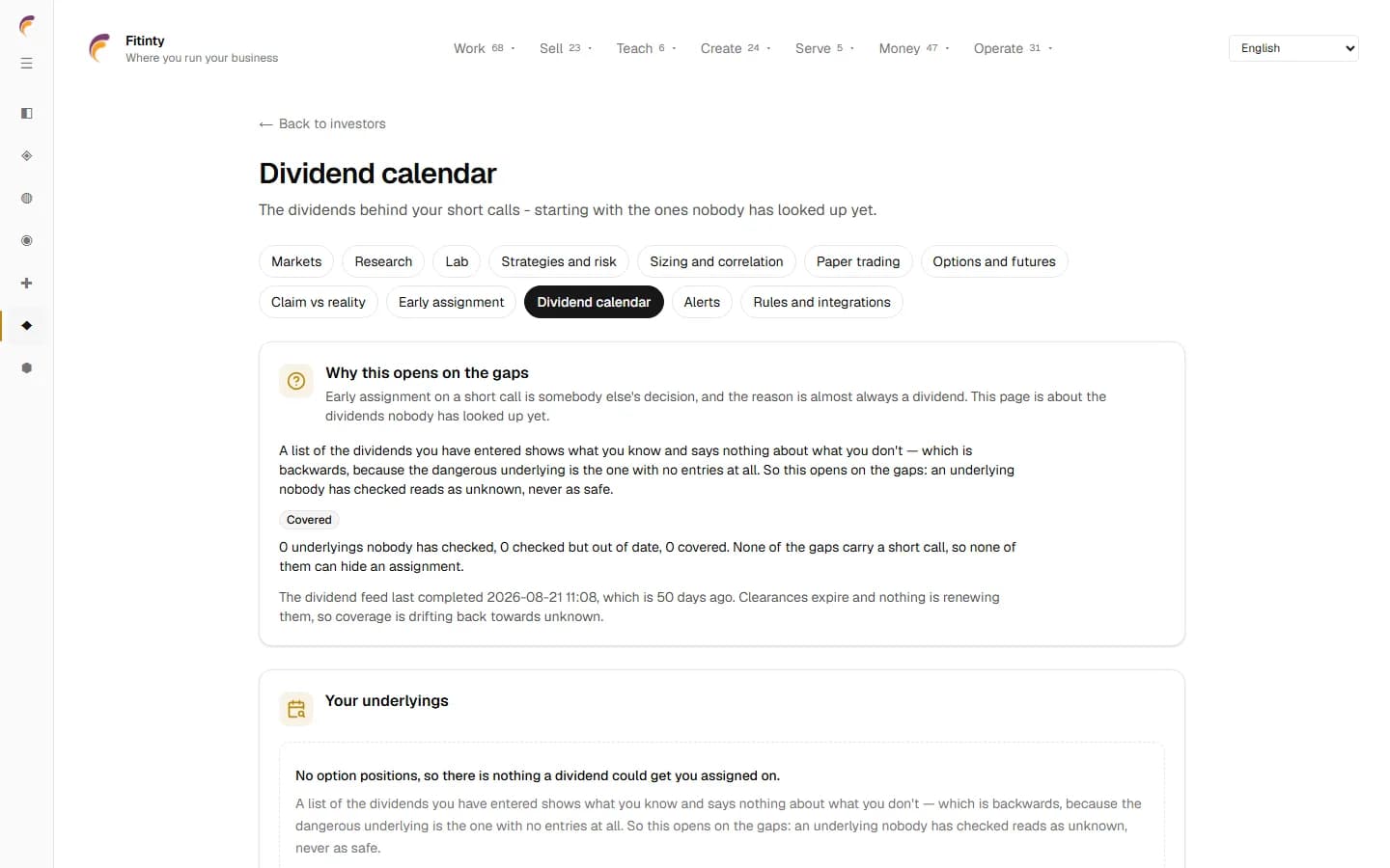 Dividend Calendar, ਚਲ ਰਹੇ ਐਪ ਦਾ ਇੱਕ ਅਸਲ ਸਕ੍ਰੀਨ.