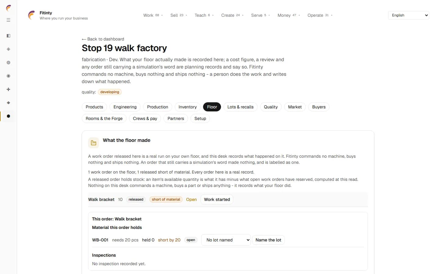Manufacturing - Floor، یک صفحه واقعی از برنامه در حال اجرا.