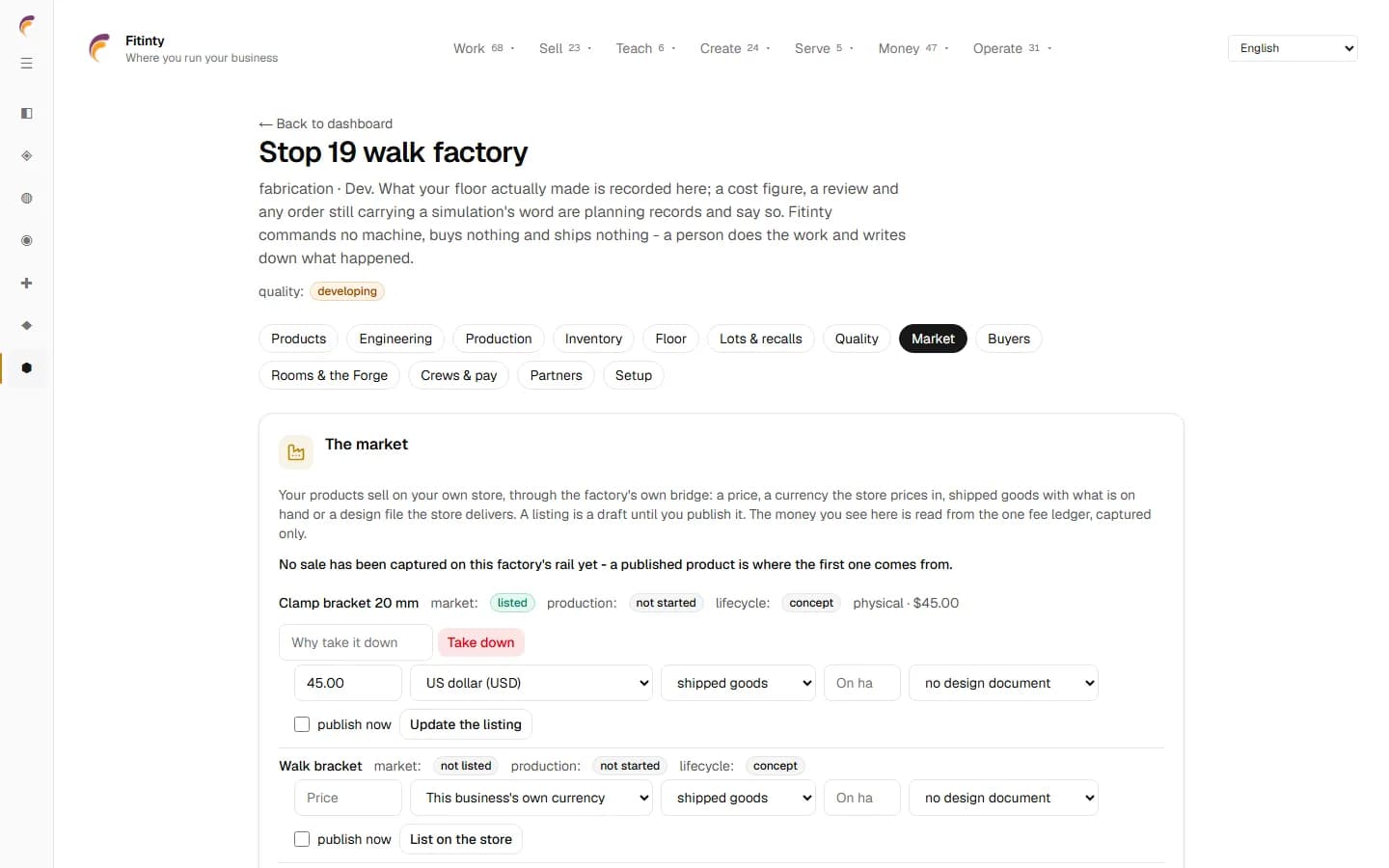 Manufacturing - Market, a real screen from the running app.