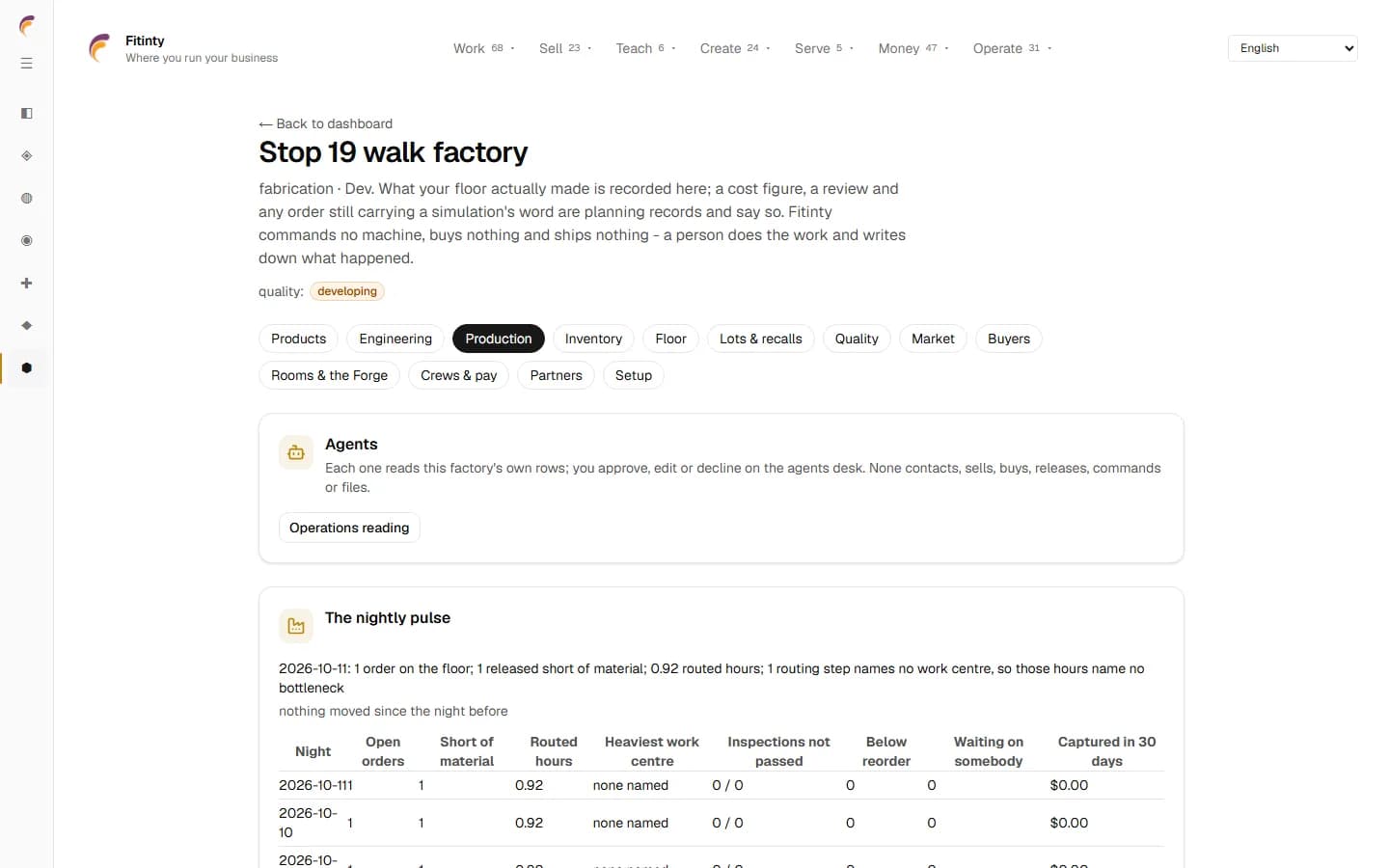 Manufacturing - Production, a real screen from the running app.