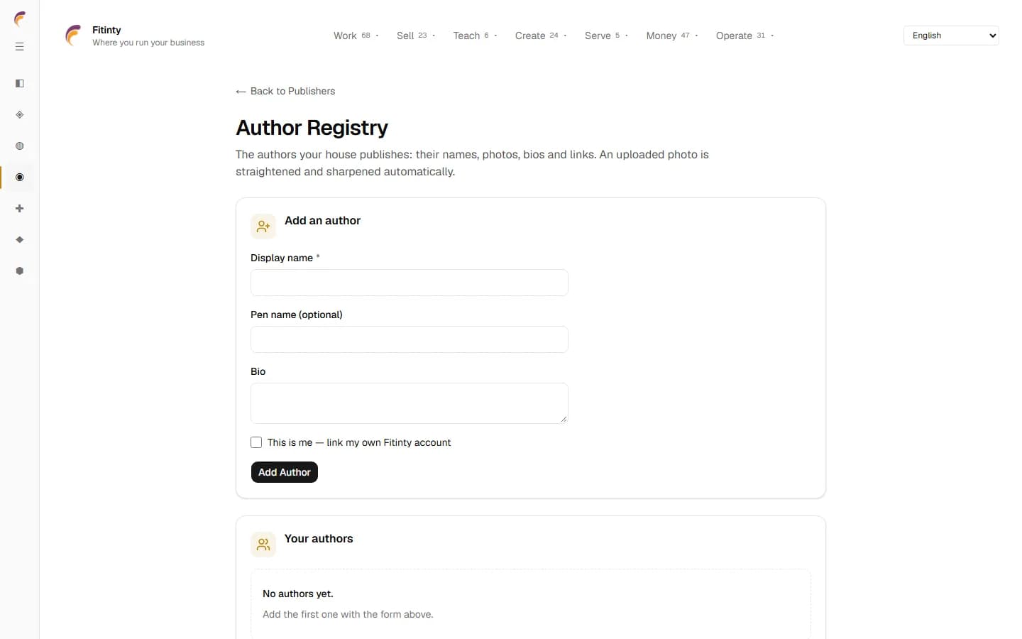 Author Registry、実行中のアプリの実際の画面。