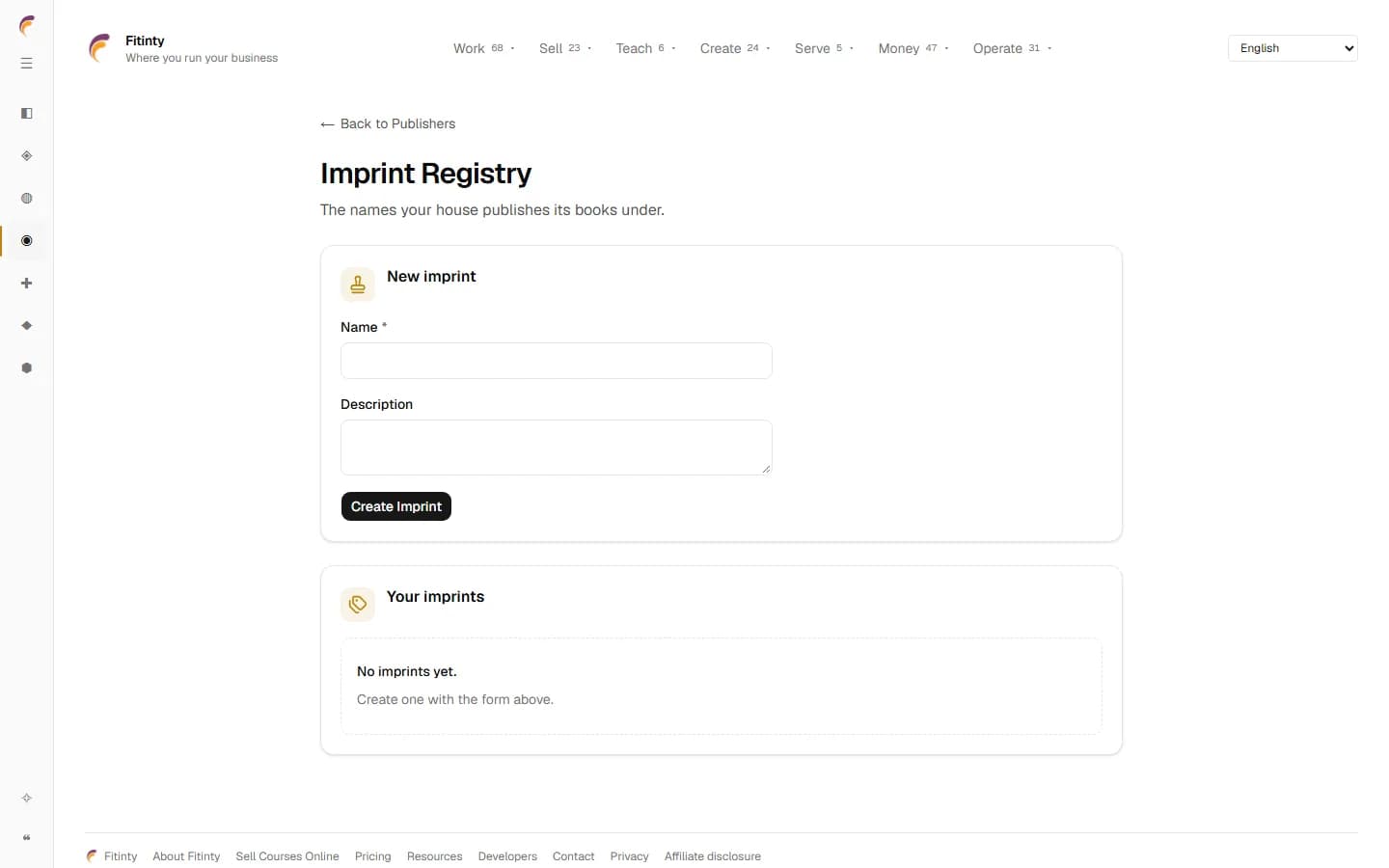 Imprint Registry, een echt scherm van de draaiende app.