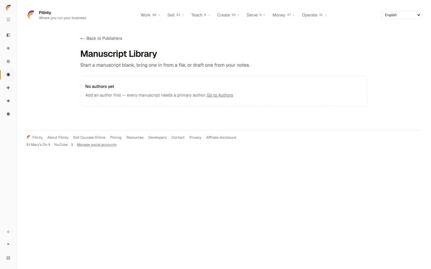 Manuscript Manager, isang tunay na screen mula sa tumakbong app.