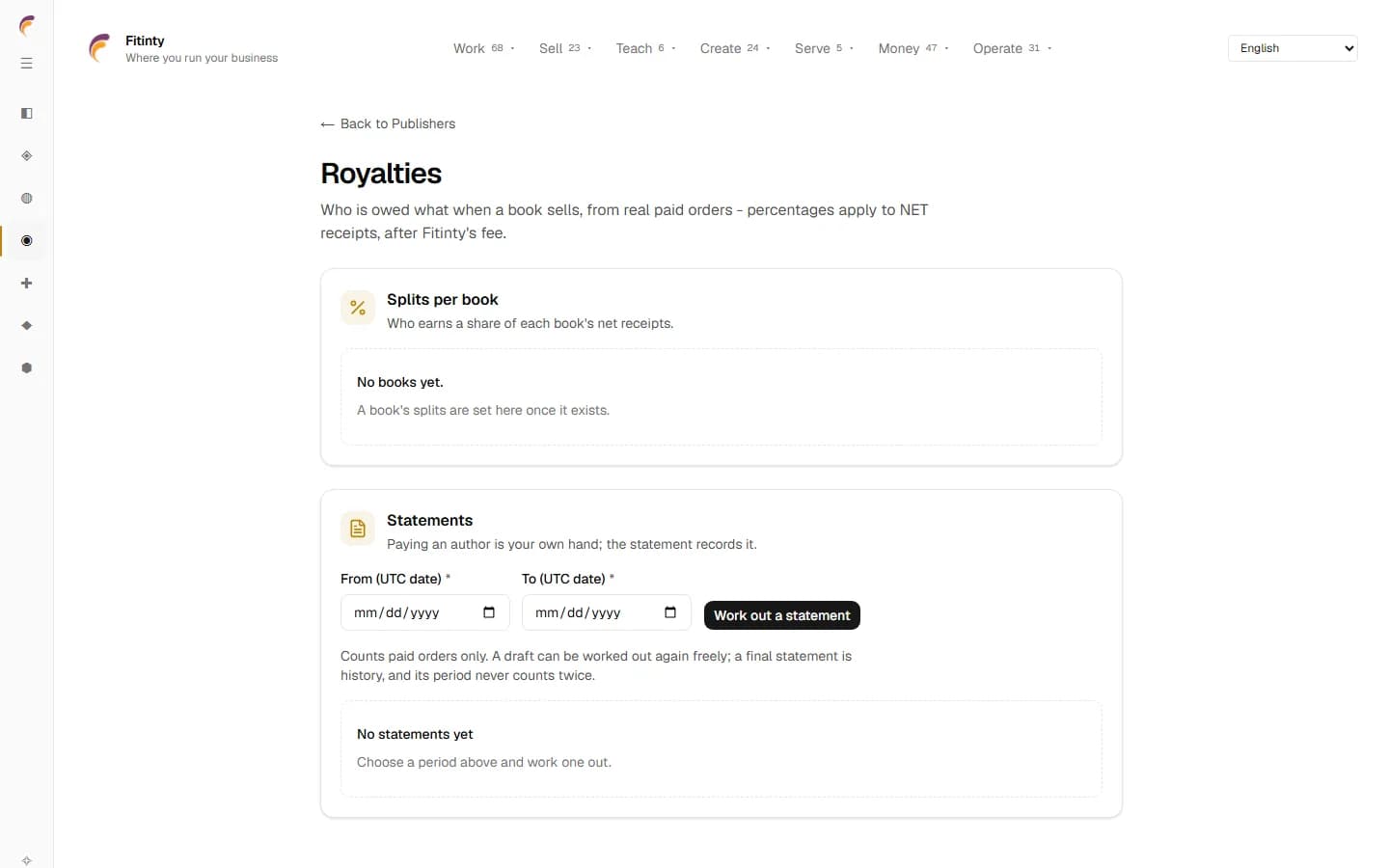 Royalties, yon veritab ekran soti nan aplikasyon an ap mache.