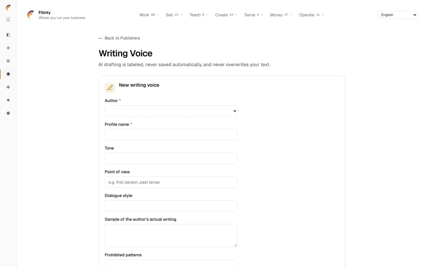 Writing Voice Profile Manager, a real screen from the running app.