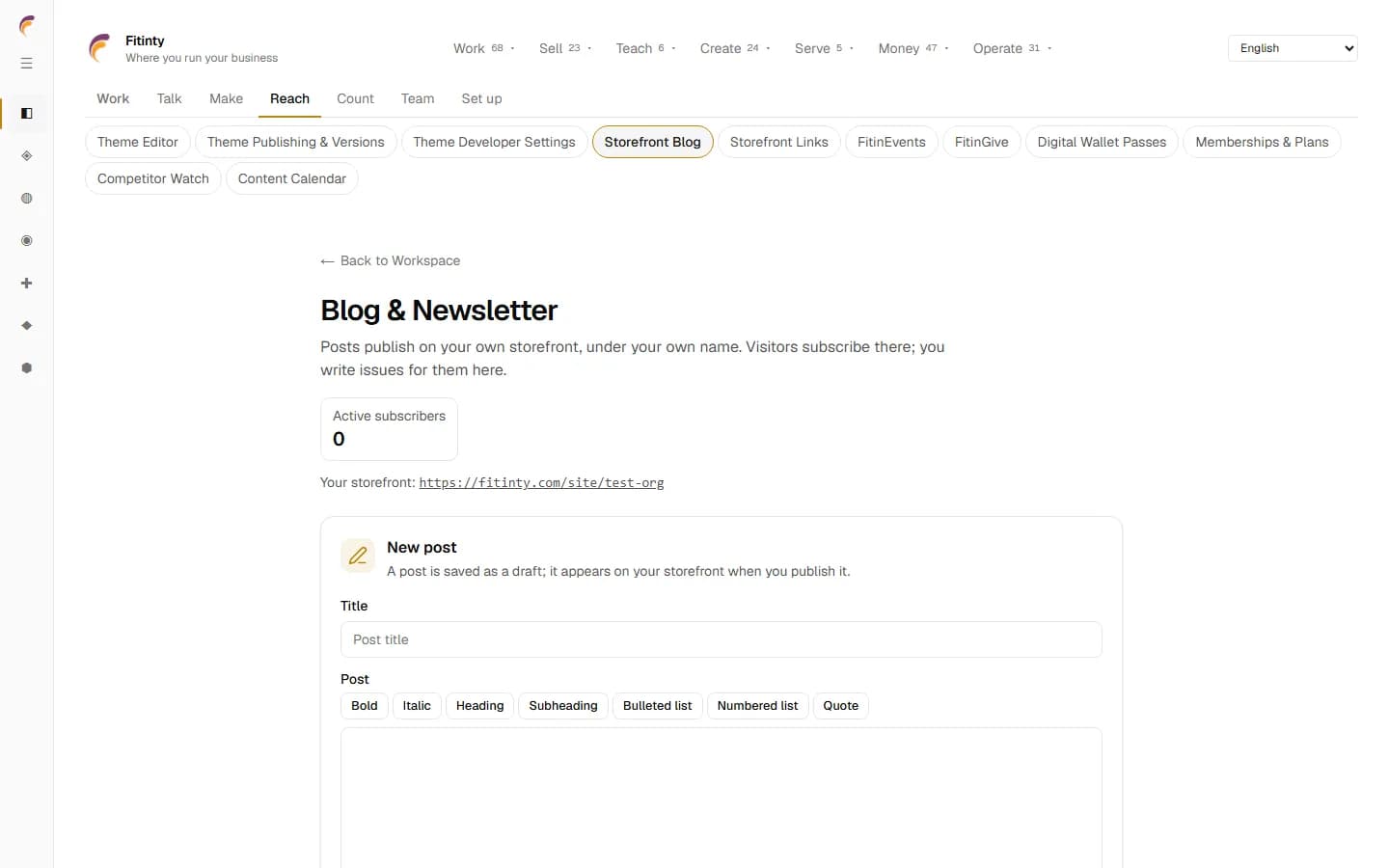 Storefront Blog, ekrauni halisi kutoka kwa programu inayofanya kazi.