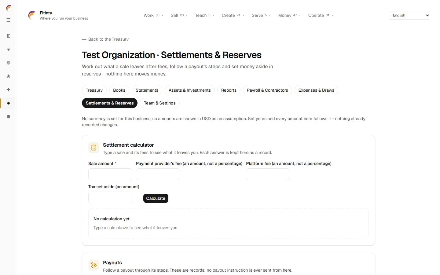 Settlements & Reserves, a real screen from the running app.