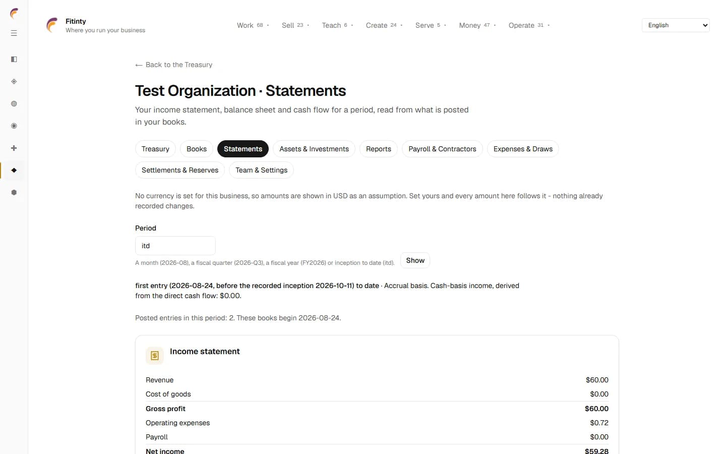 Statements, a real screen from the running app.