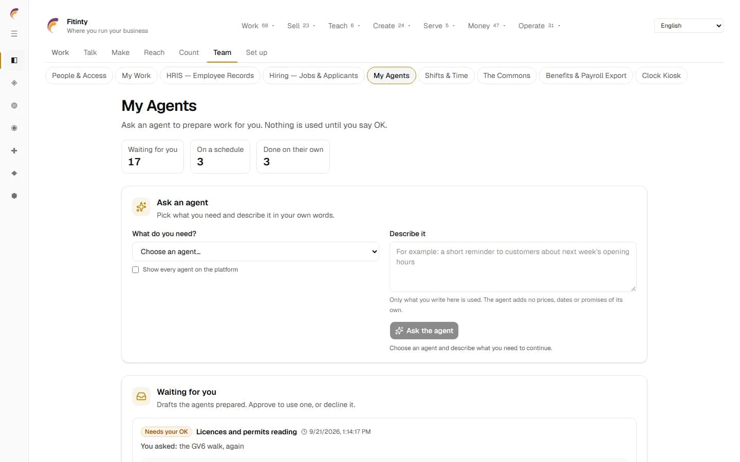 My Agents، یک صفحه واقعی از برنامه در حال اجرا.