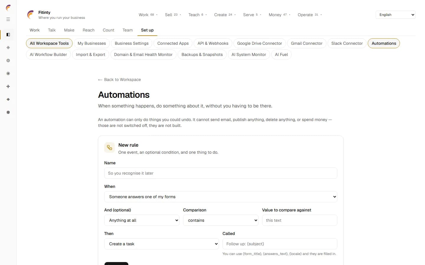 Automations، یک صفحه واقعی از برنامه در حال اجرا.