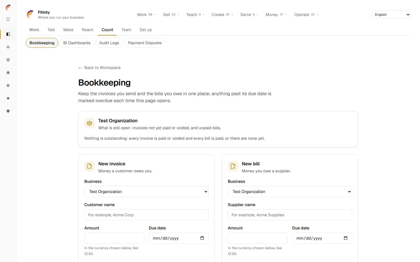 Bookkeeping, yon veritab ekran soti nan aplikasyon an ap mache.