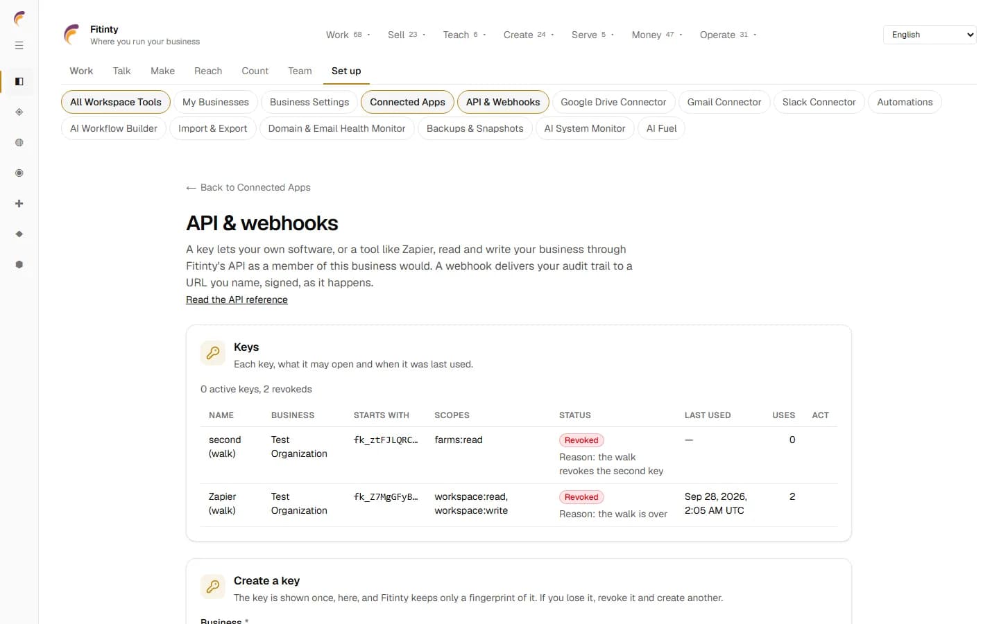API & Webhooks, una pantalla real desde la aplicación en ejecución.