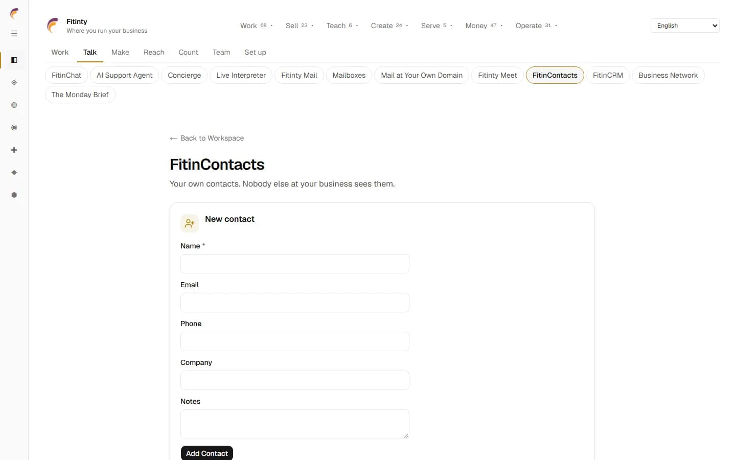 FitinContacts, a real screen from the running app.