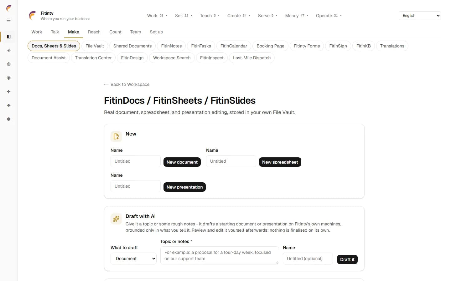 Docs, Sheets & Slides, a real screen from the running app.