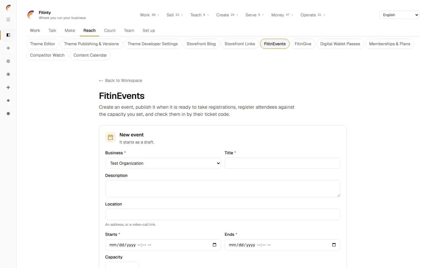 FitinEvents, a real screen from the running app.