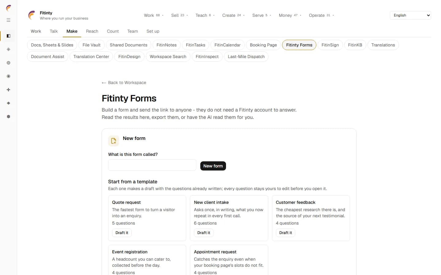 Fitinty Forms, a real screen from the running app.