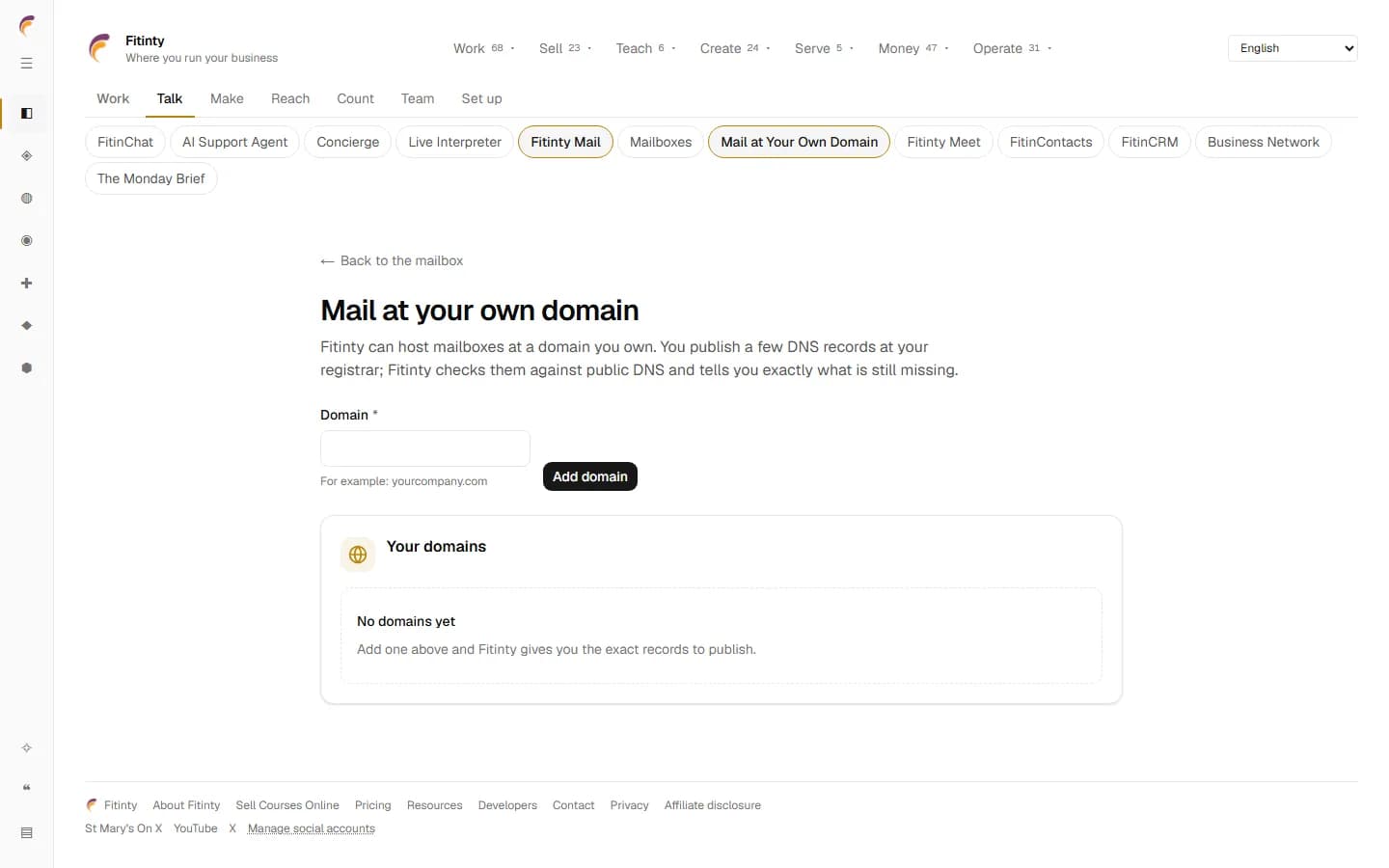 Mail at Your Own Domain, a real screen from the running app.