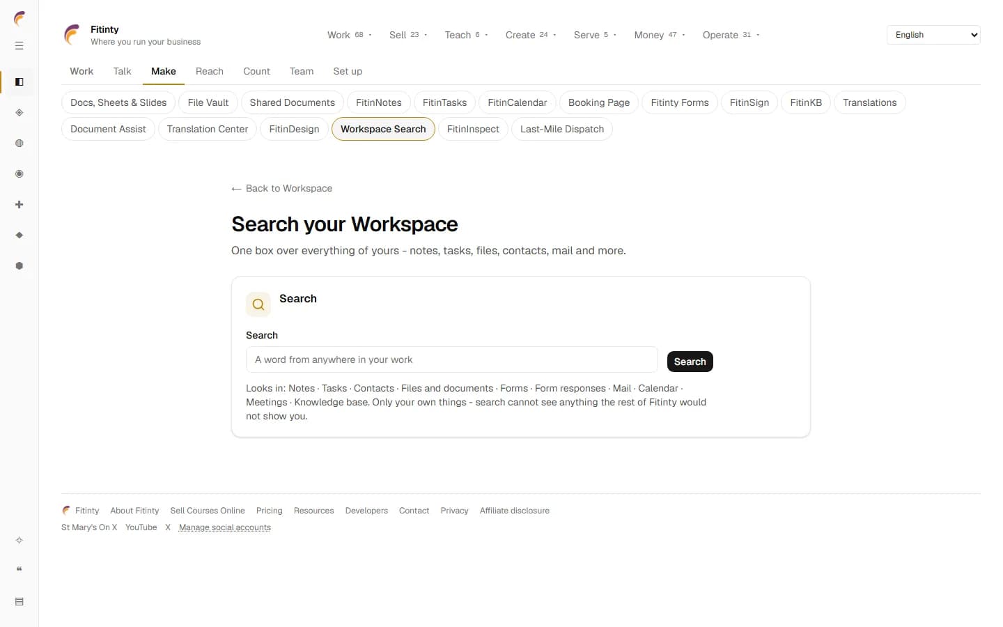 Workspace Search, çalışan uygulamanın gerçek ekranı.