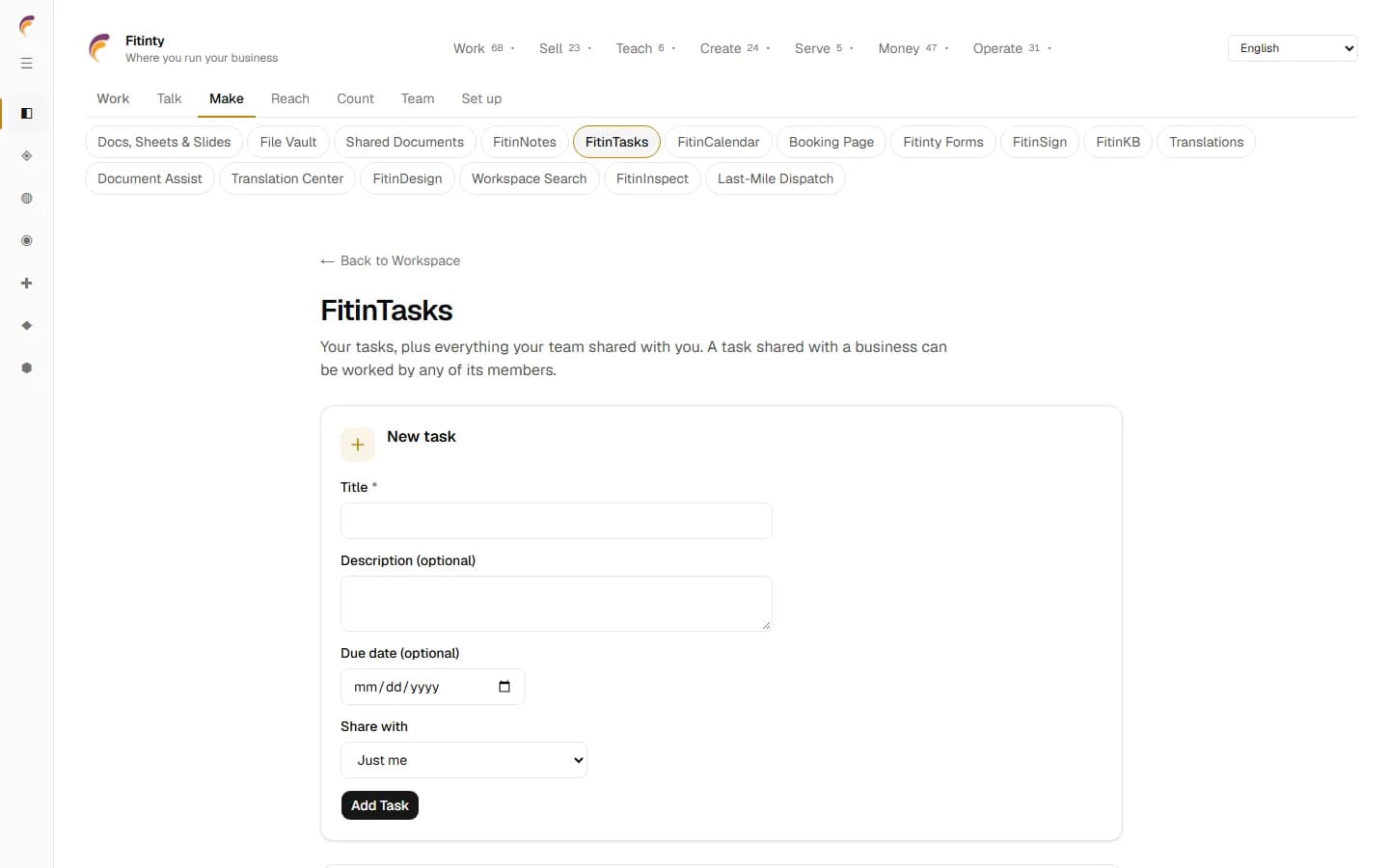 FitinTasks, una pantalla real desde la aplicación en ejecución.