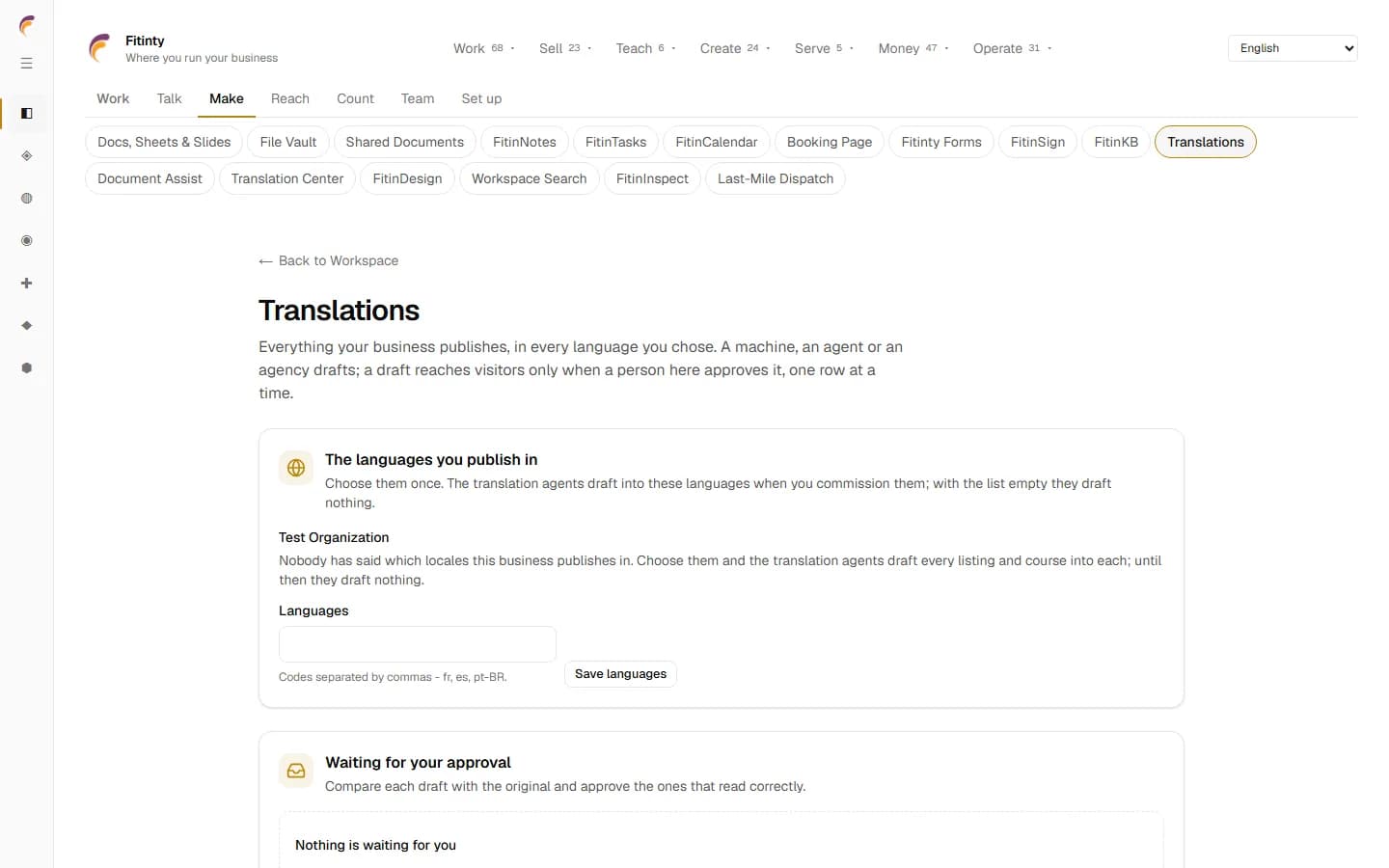 Translations, et rigtigt skærmbillede fra den kørende app.