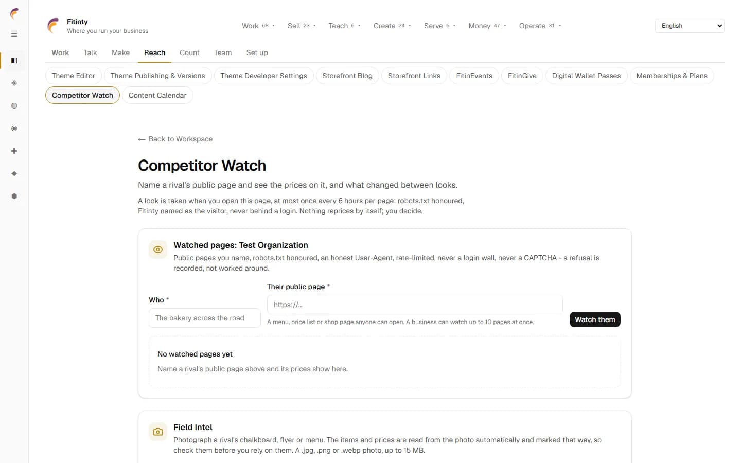 Competitor Watch, skutečný obrazovka z běžící aplikace.