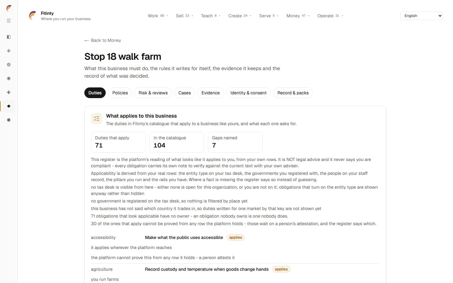 Compliance, et rigtigt skærmbillede fra den kørende app.
