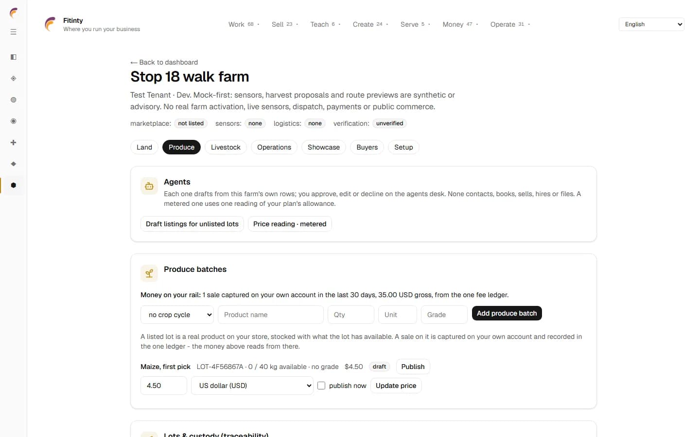Farms - Produce, a real screen from the running app.